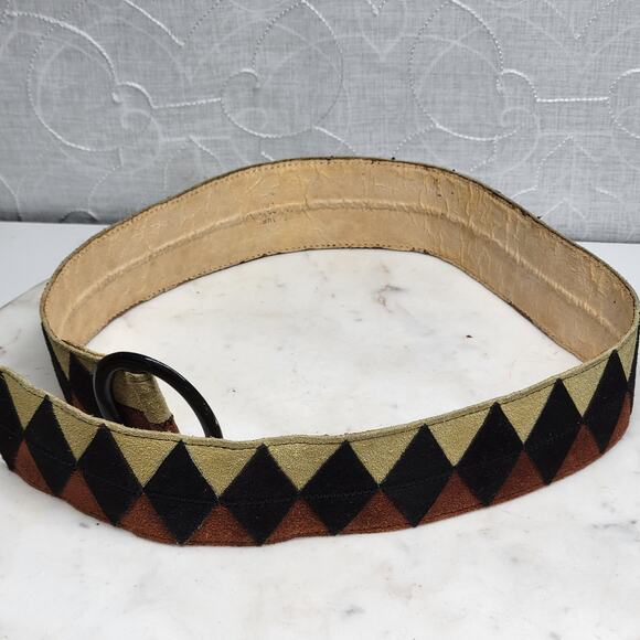 Vtg Saint Laurent Rive Gauche Suede Belt France Bakelite Buckle Geometric 31” - Picture 14 of 14